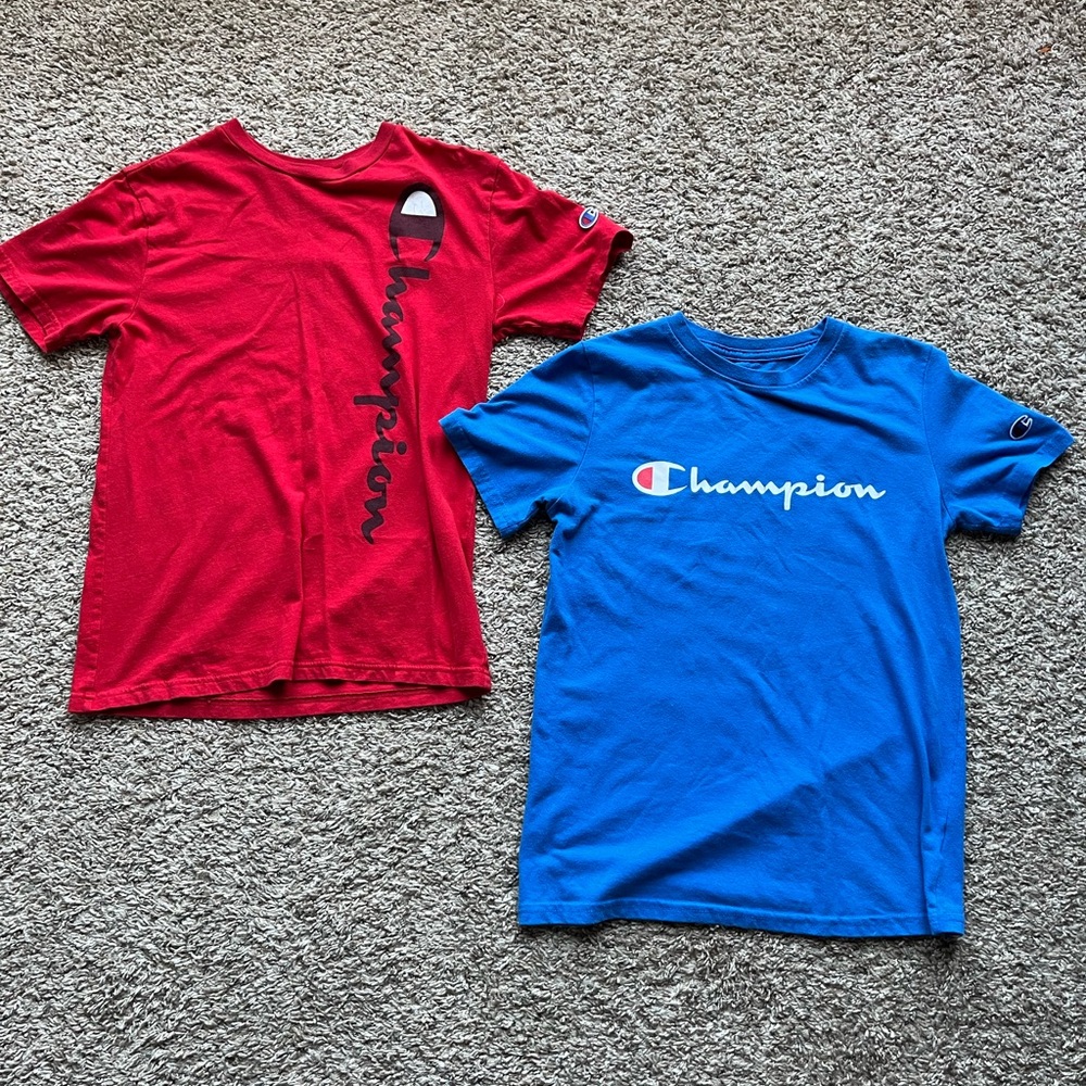 kids large blue and red champion tee